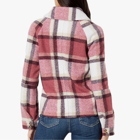 Avec Les Filles tartan Plaid Zip Front oversized Jacket size XS Cranberry/Cream - Picture 2 of 12